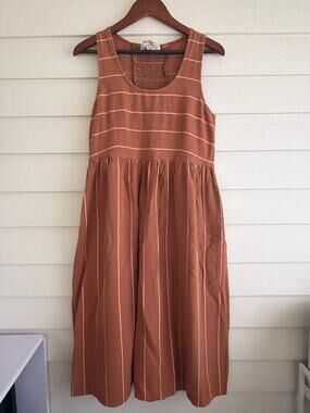 Ace & Jig Cognac Soiree Tank Midi Dress Striped Slow Fashion Coastal Lagenlook M